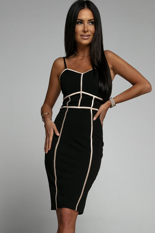 Black White Color Block Spaghetti Straps Bodycon Dress